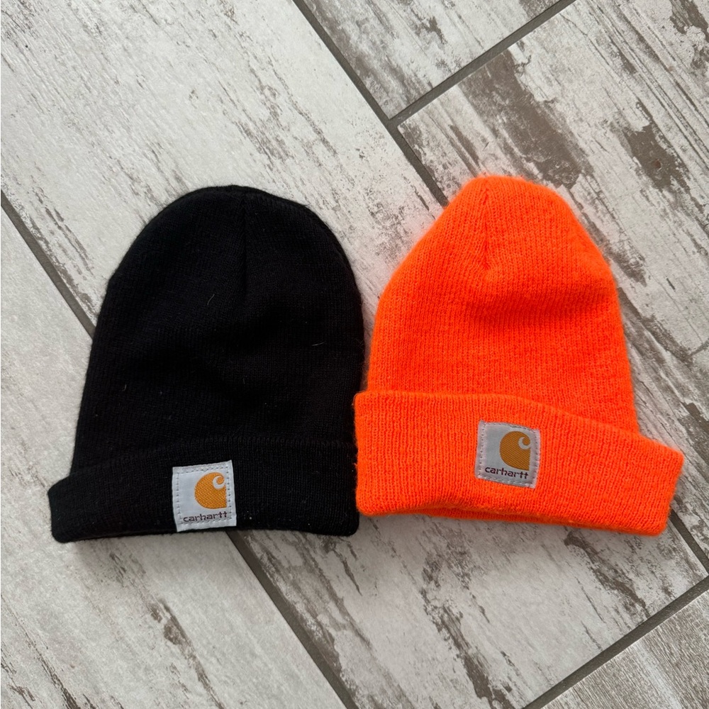 Carhartt Toddler Black and Orange Beanie Set